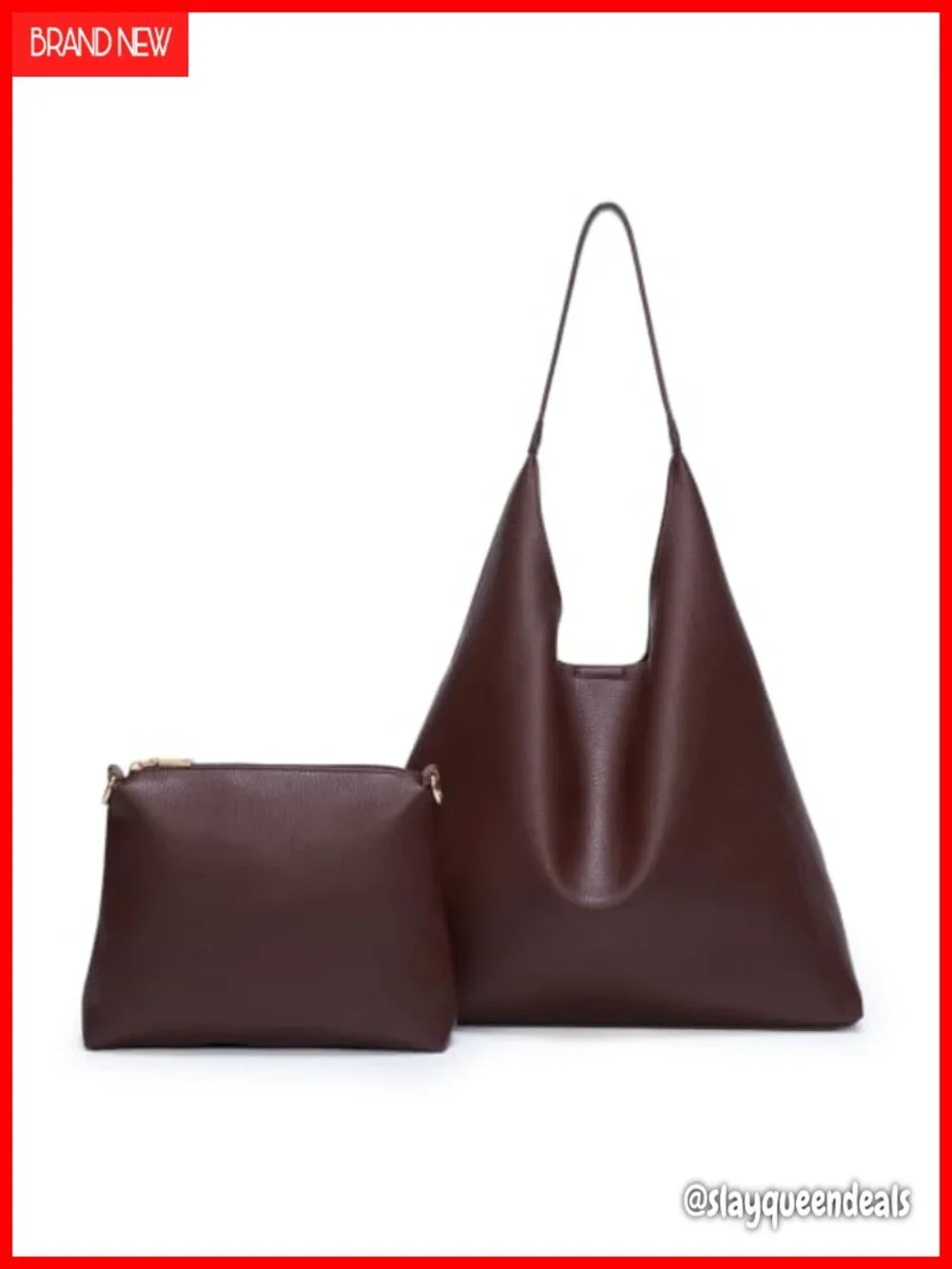 2-Piece Vegan Leather Hobo Tote with Zip Pouch for Women